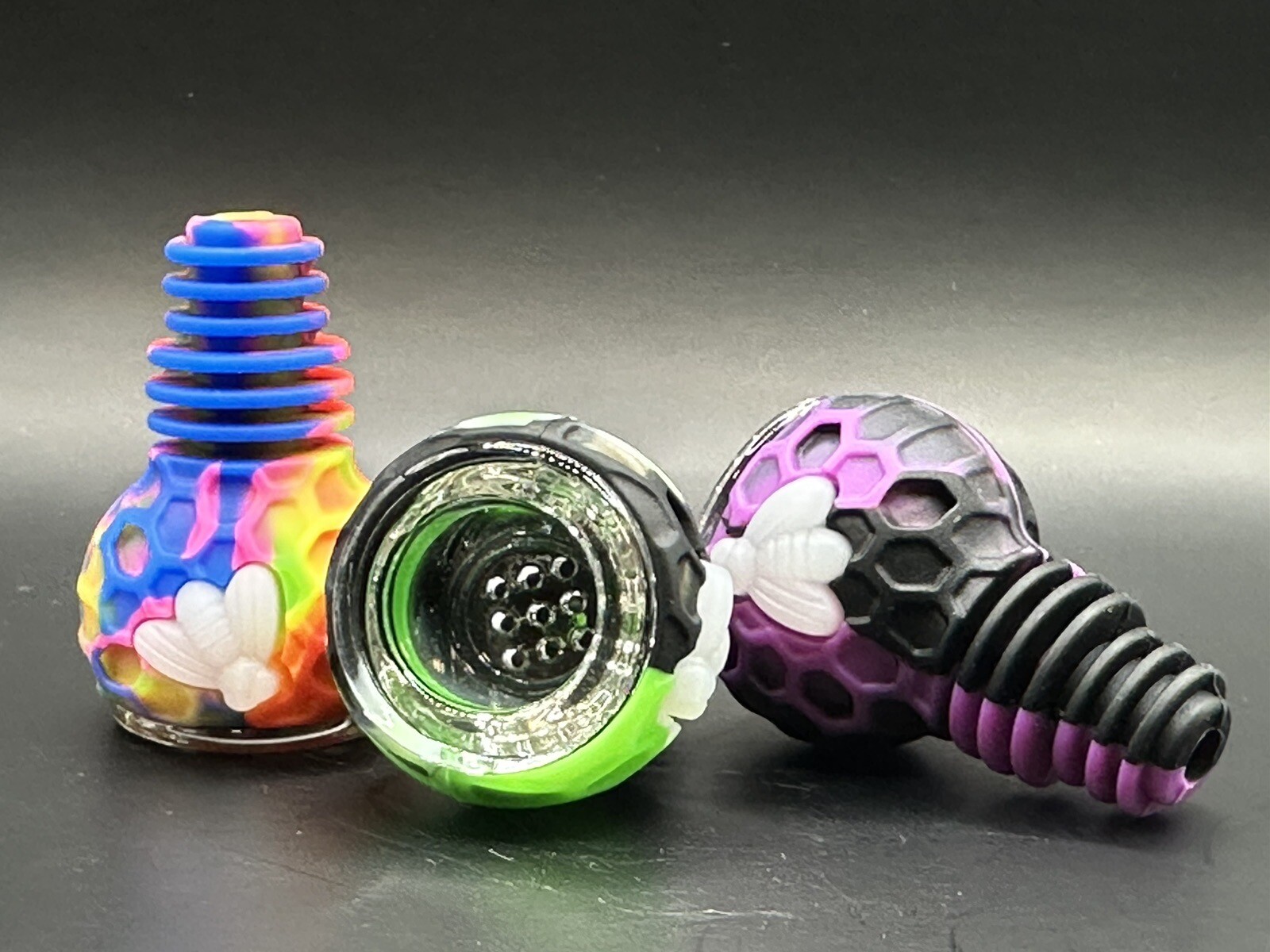 Universal 14mm 18mm Hybrid Silicone Glass Bowl -Blacklight Reactive GLOW In DARK