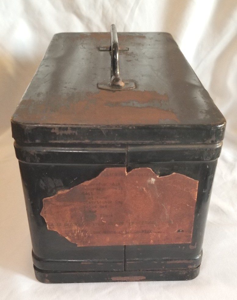 Antique Black Metal Hinged Tool Storage Box 12"