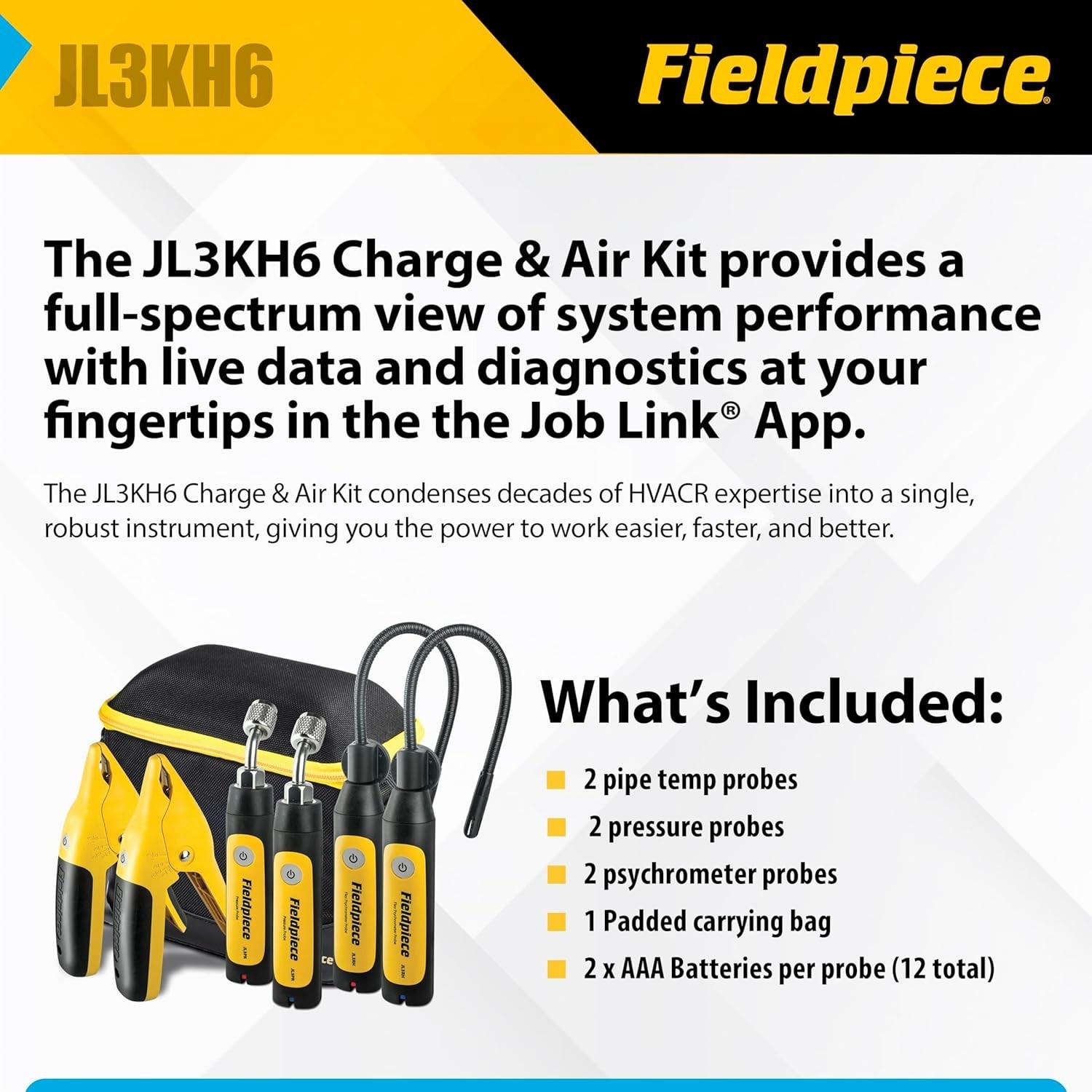 Fieldpiece JL3KH6 Job Link Wireless HVAC Test Kit Probes Clamps Psychrometers!