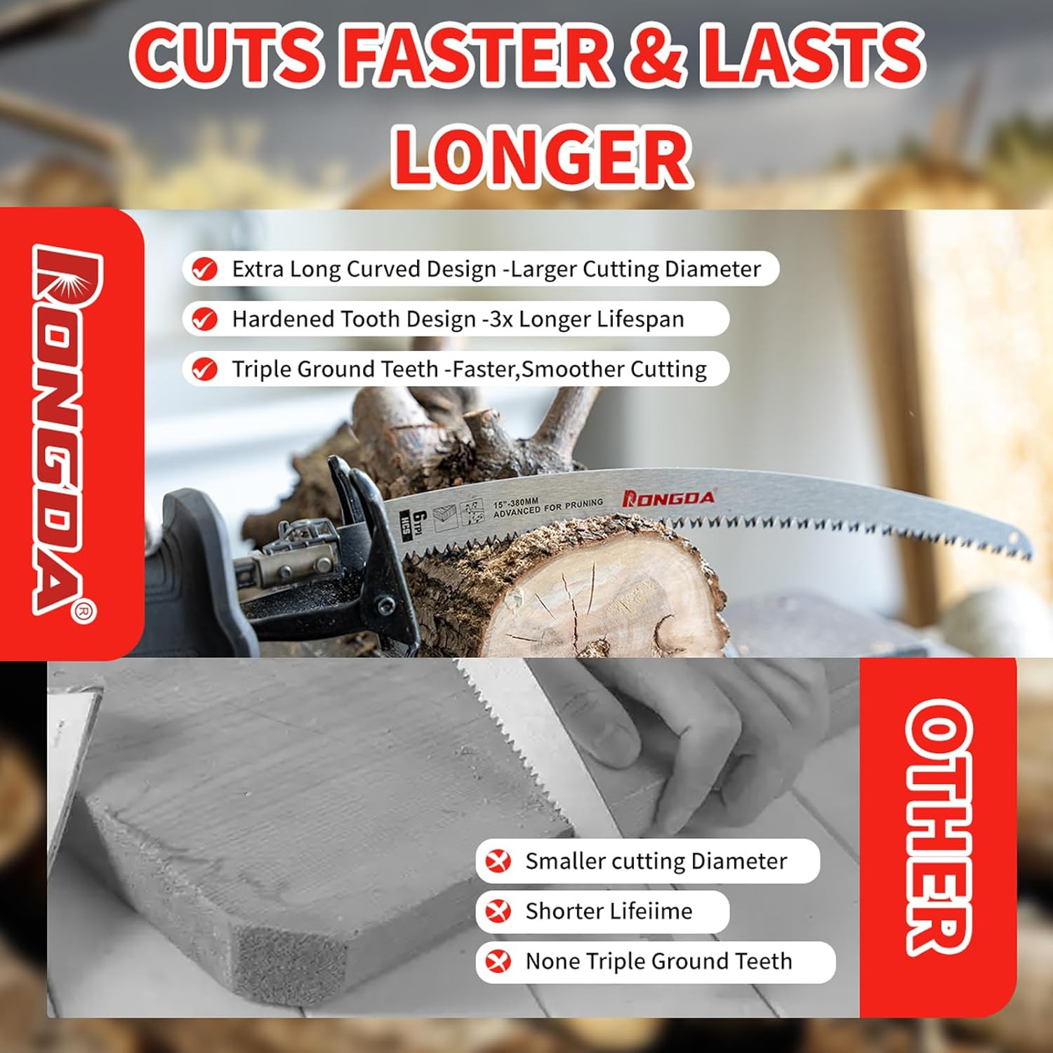 15 Inch Japanese Teeth Reciprocating Saw Blades 3-Piece, Arc Edge Wood Pruning B