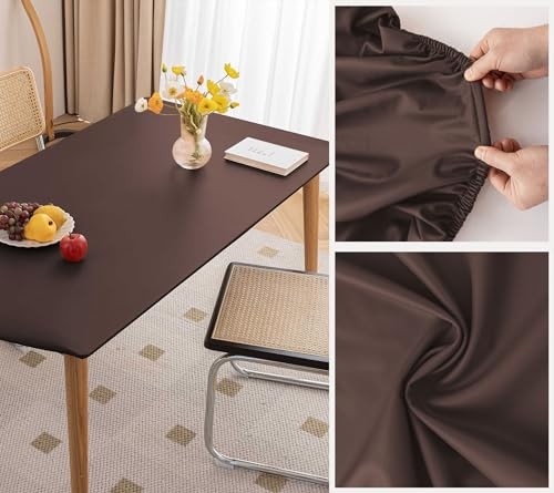 PU Stretch Fitted Rectangle Tablecloth with 55" x 35" (Rectangular) Coffee