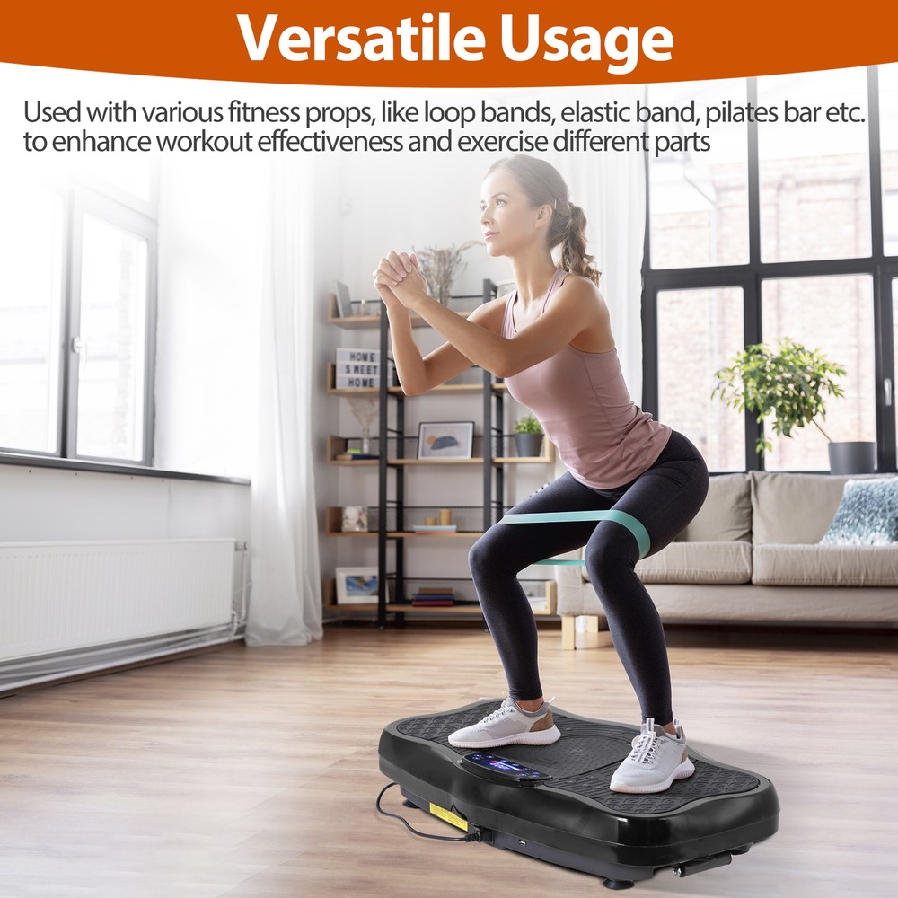 Full Body Workout Vibration Platform Machine wi/ Loop Bands Remote Control Black