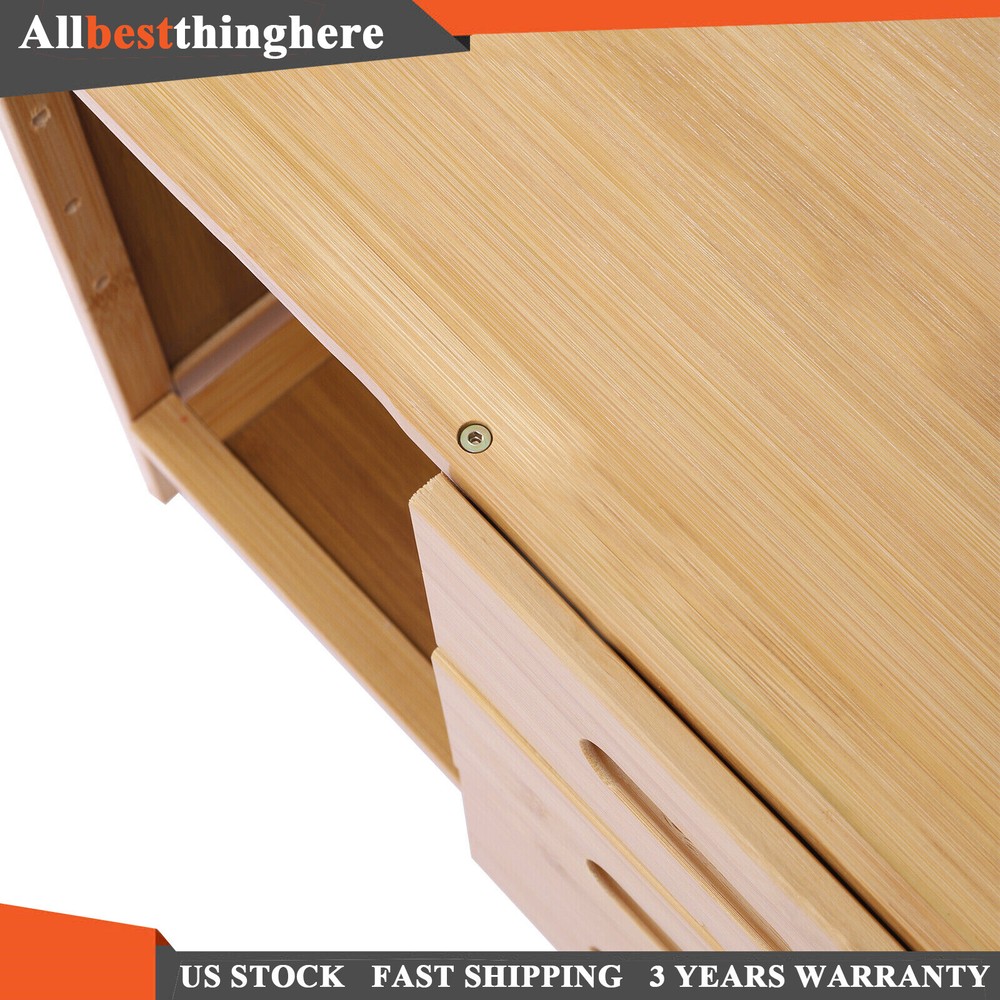 Nightstand Bedside End Table Bedroom Side Bamboo Storage w/ Pull-out Drawer US