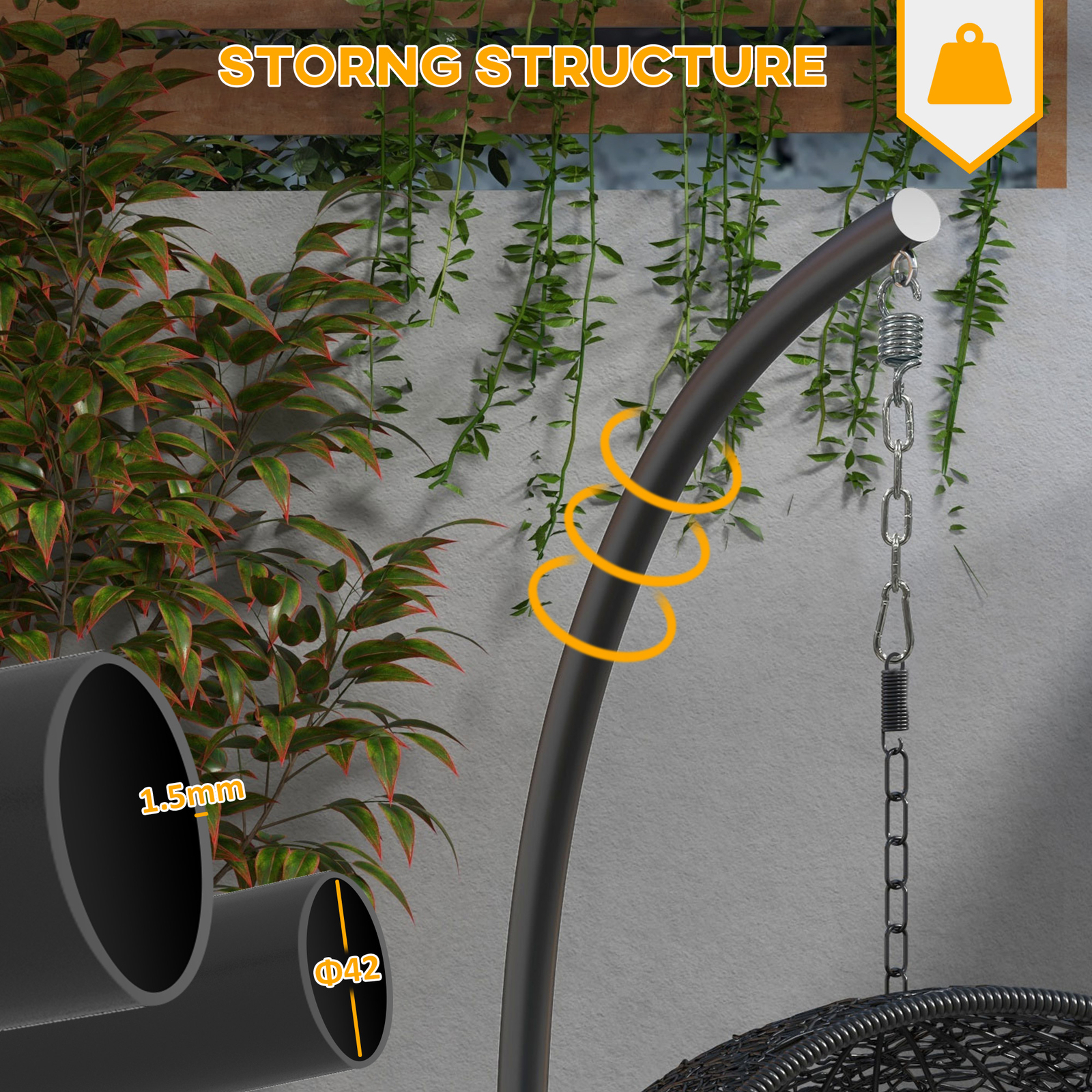 Outsunny Hanging Hammock Chair Stand, Hanging Stand, Black