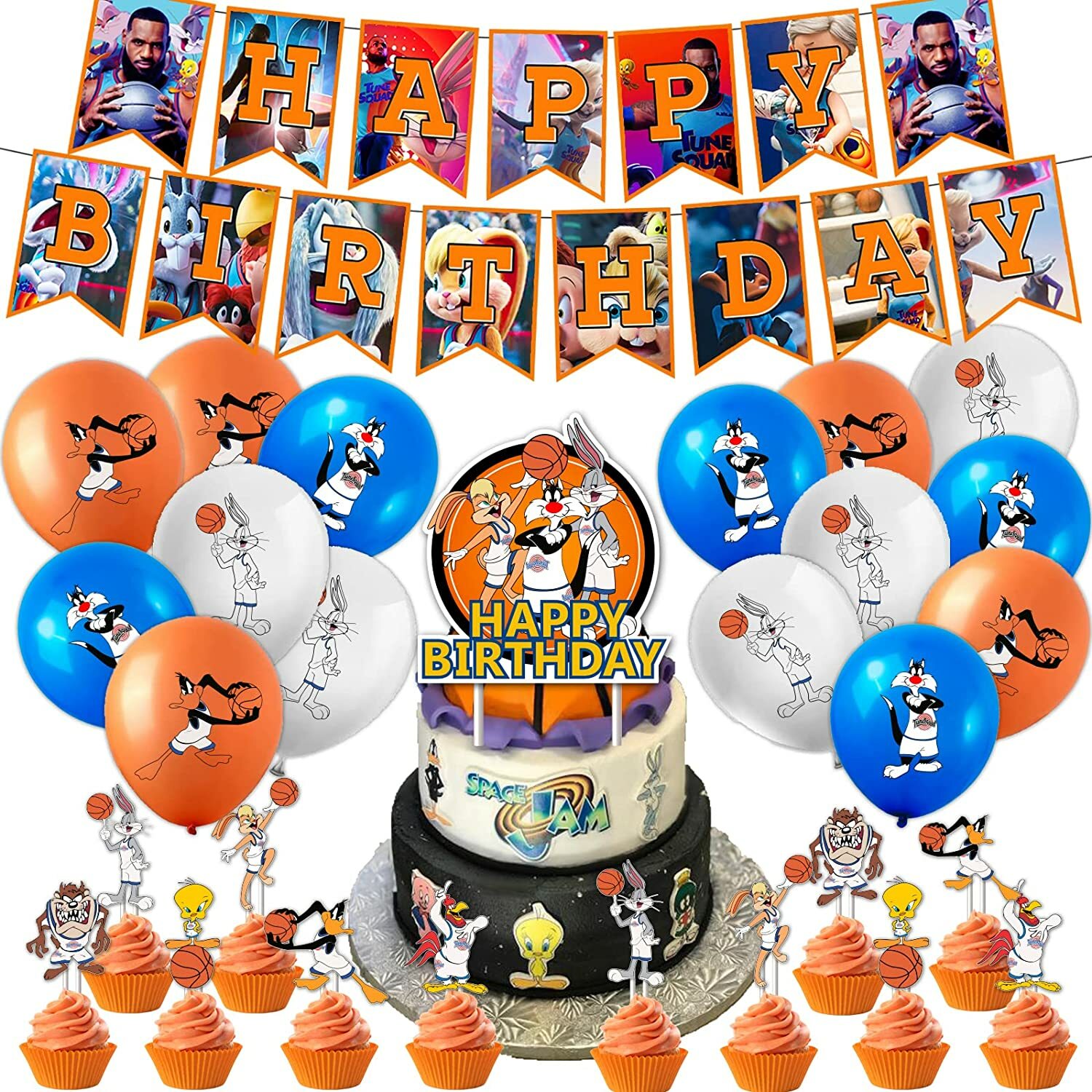 Space Jam Birthday Party Decorations supplies Banner balloons cupcake toppers