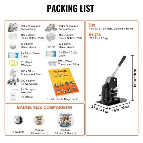 Button Maker Machine Multiple Sizes 1225 Inch Badge Punch Press Kit
