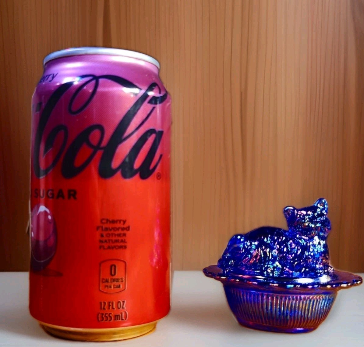 Mini Cat On Basket Cobalt Blue Carnival 2.75" x 2.25" Mosser Glass