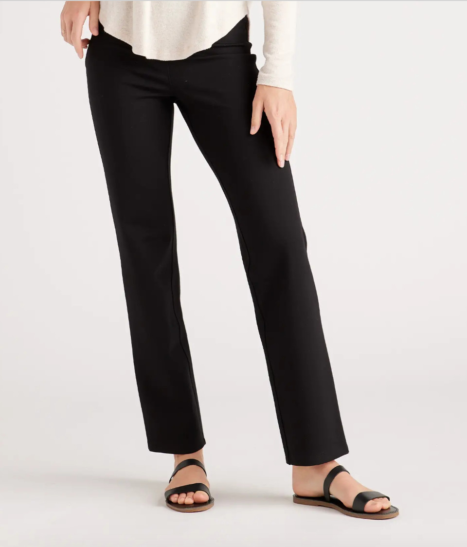 Quince Women's Black Ultra-Stretch Ponte Pants Straight Leg M Petite 28" NWT