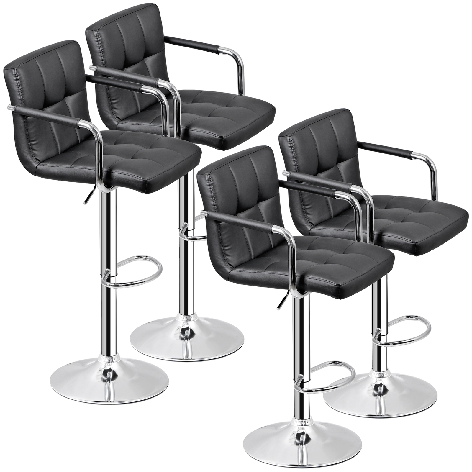4PCS Adjustable Bar Stools PU Leather Modern Dinning Chair w/ Armrest & Backrest