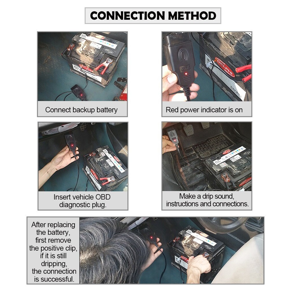 Car Memory OBD Male Changing Power Cable Replace Battery Leakage Detection Tool