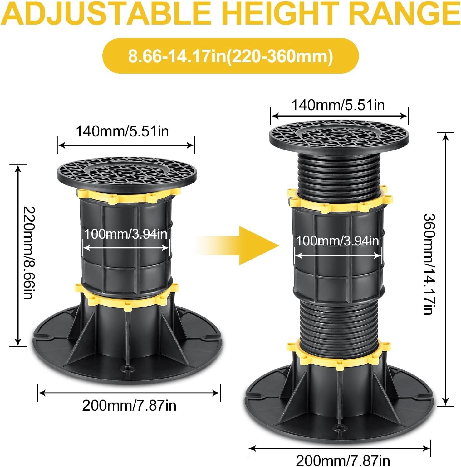 4 Pcs Adjustable Height Bed Support Legs 8.5-14.17 inch