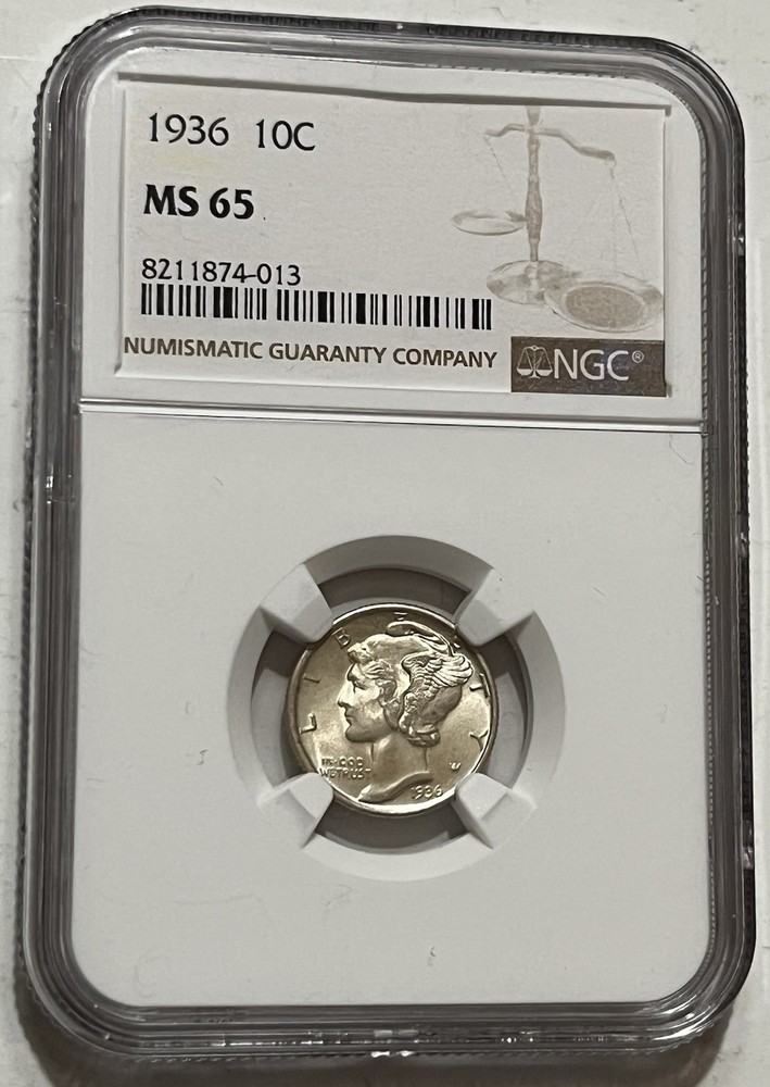 1936 10 Cent Mercury NGC MS65