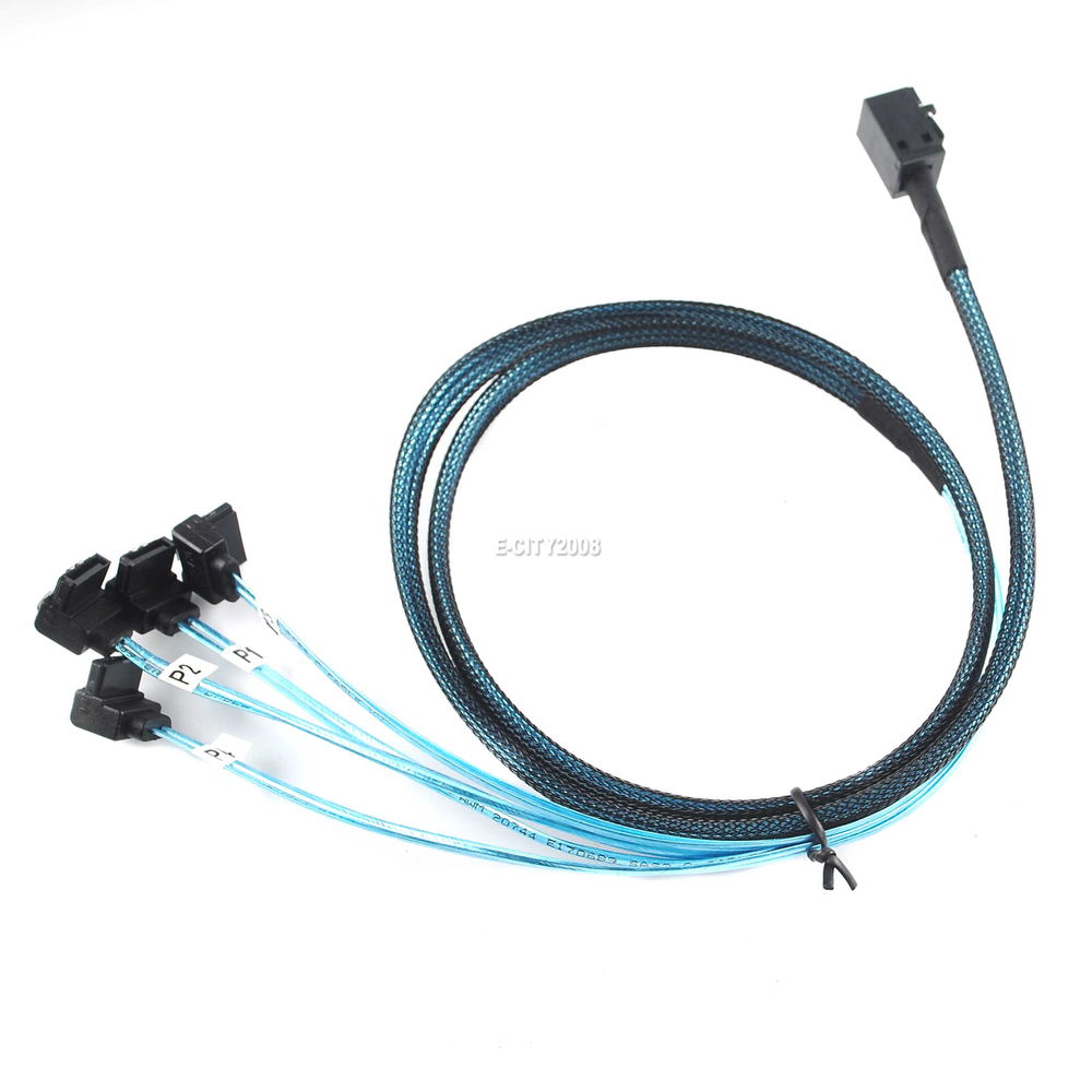 Angled 4 SATA Target Hard Disk 6Gbps to Internal Mini SAS SFF-8643 Host Cable 1M