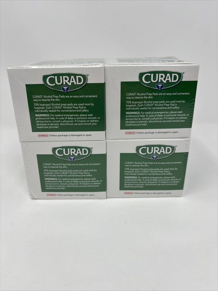 Curad Alcohol Prep Pads Medium - 4 Boxes - 100 Medium Prep Pads per Box
