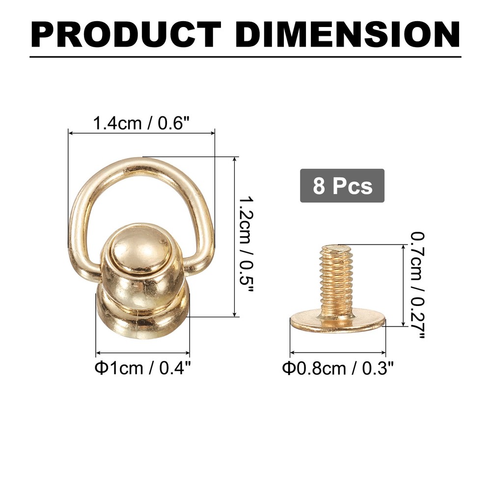 8Pcs Ball Post Head Buttons 360 Rotatable Small Studs Rivets(Light Gold)