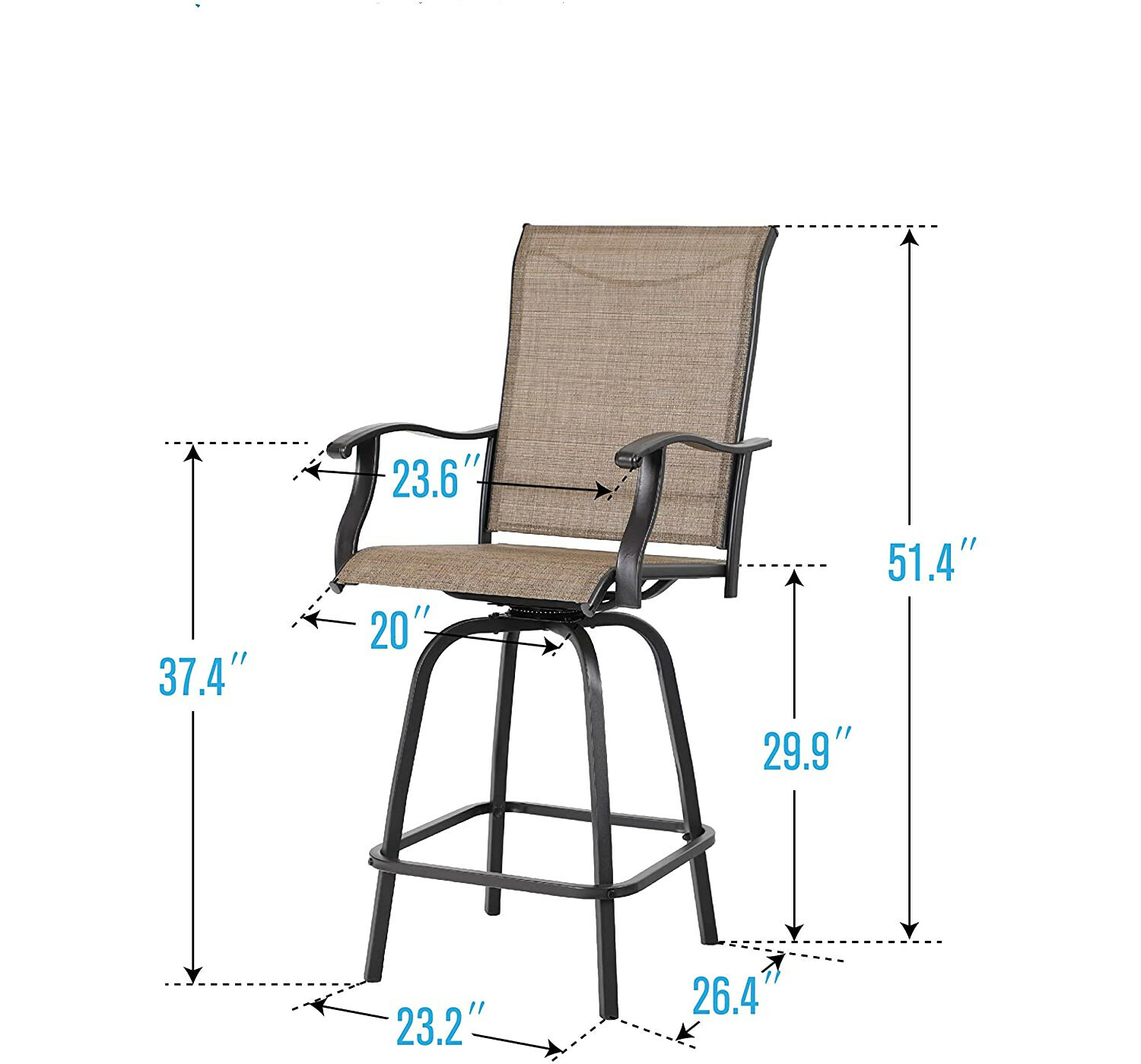 Swivel Patio Chairs Set of 4 Height Bar Stools Outdoor Bistro Armrest Chairs Set