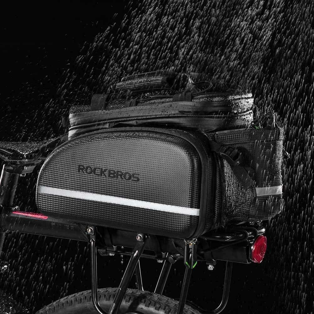 ROCKBROS Bike Rack Bag Waterproof Carbon Leather Rear Pack Trunk Pannier Black