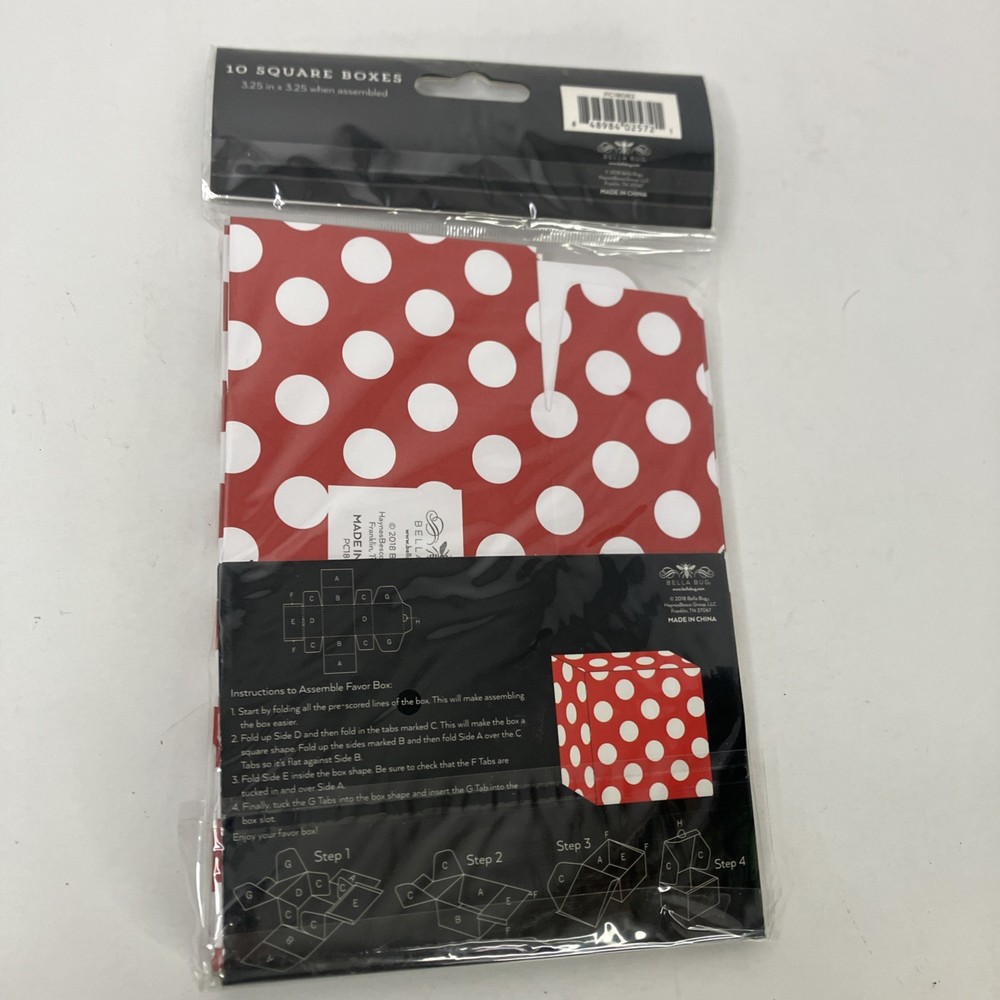 Bella Bug 10 Square Boxes 3.25" X 3.25" Red