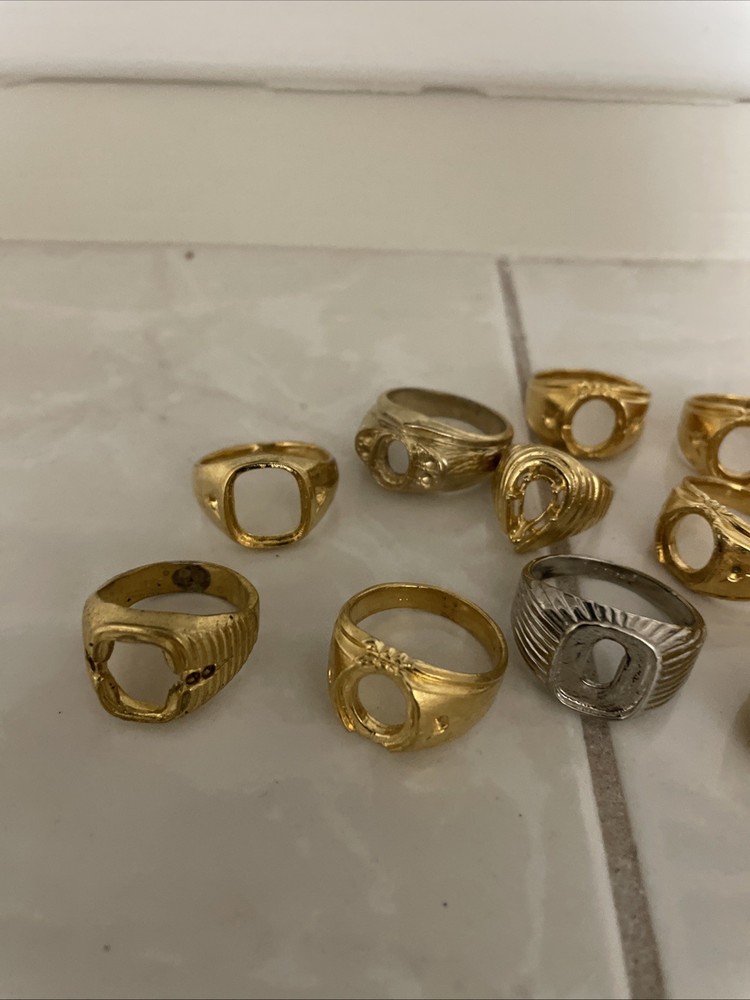 14 Assorted Plated Brass Ring Mounting Settings