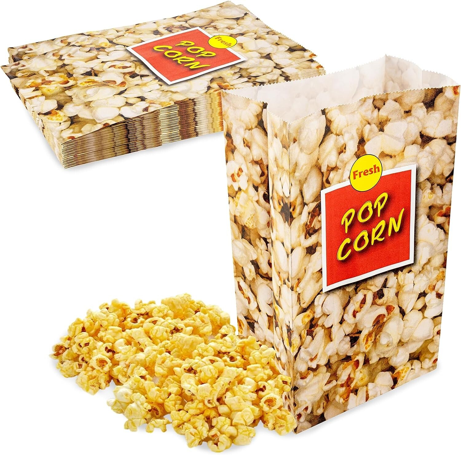 MT Products Paper Popcorn Bags for Party - 85 oz Popcorn Holders - Pack of 50