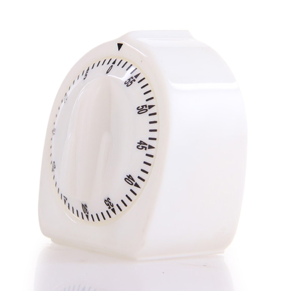60-Minute Wind-Up Mechanical Timer Loud Alarm Visual Countdown White