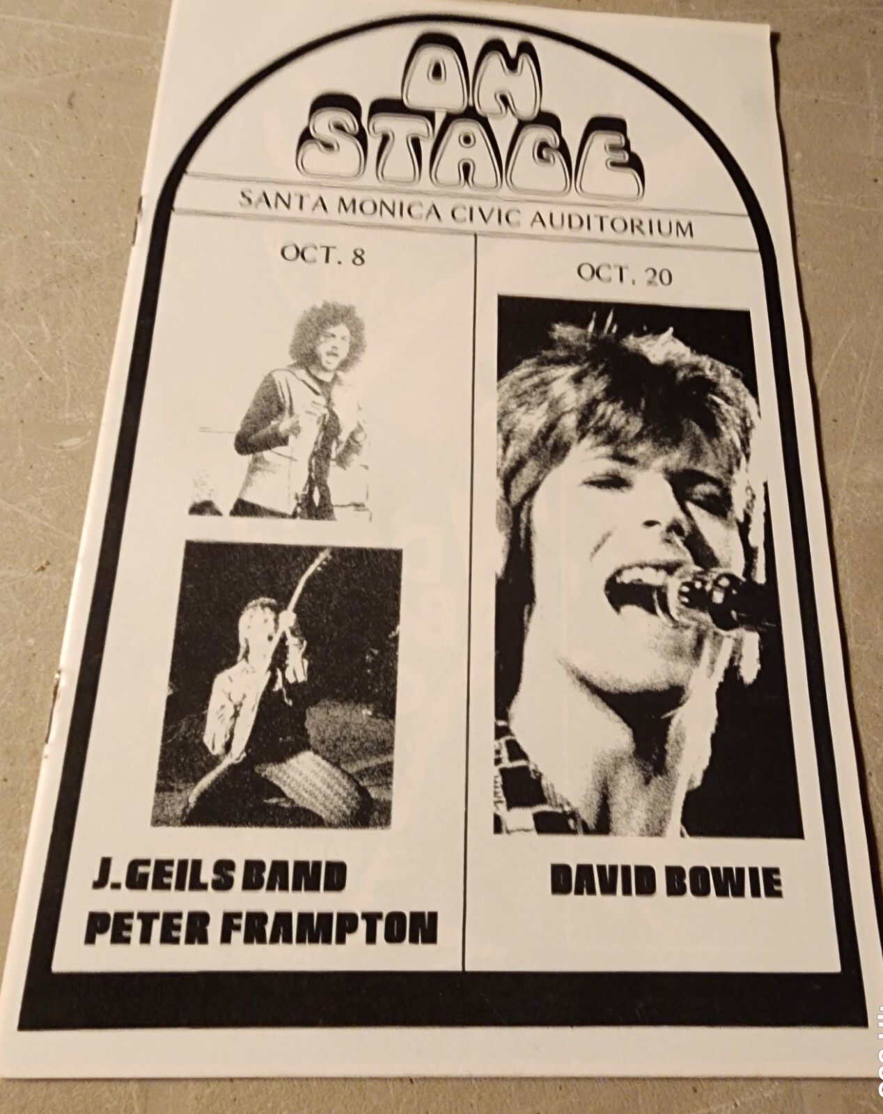 David Bowie Spiders from Mars 1972 TOUR PROGRAM Santa Monica Civic Frampton