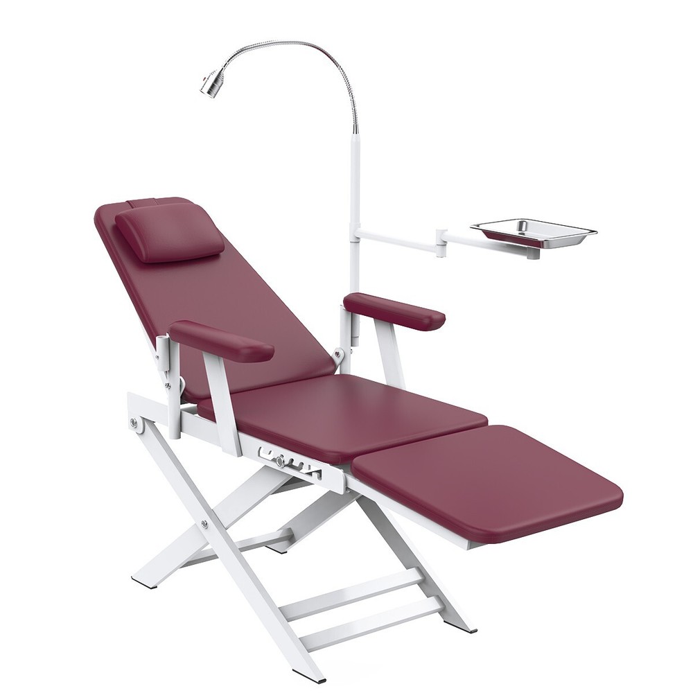 Dental Portable & Practical Adjustable Folding Chair With LED Light + Tray Ruby