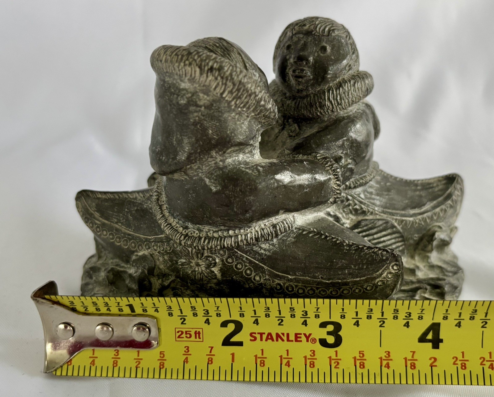 A Wolf Original Soap Stone Sculpture Inuit Man and Woman Canoes 5” Figurine