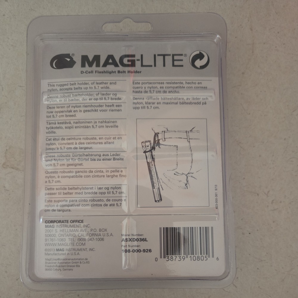 Maglite Black Plain Leather Belt Holder for D-Cell Flashlight