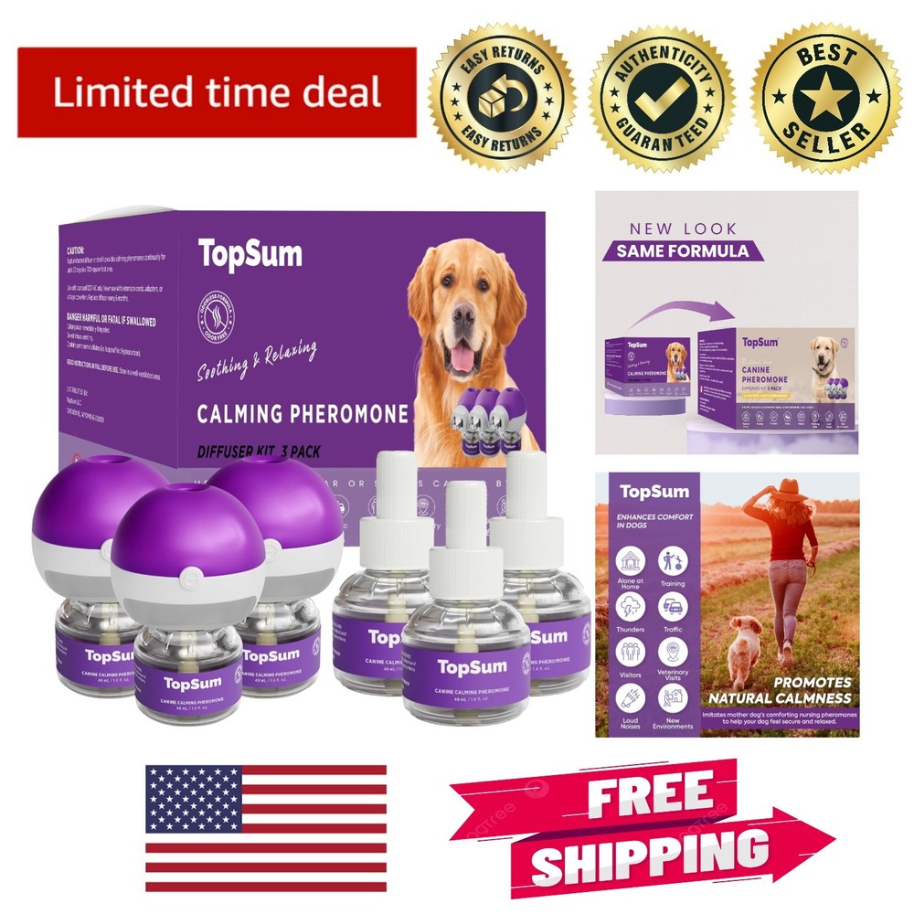 Gentle Dog Calming Diffuser Kit: 3 Diffusers + 3 Refills for Stress Relief