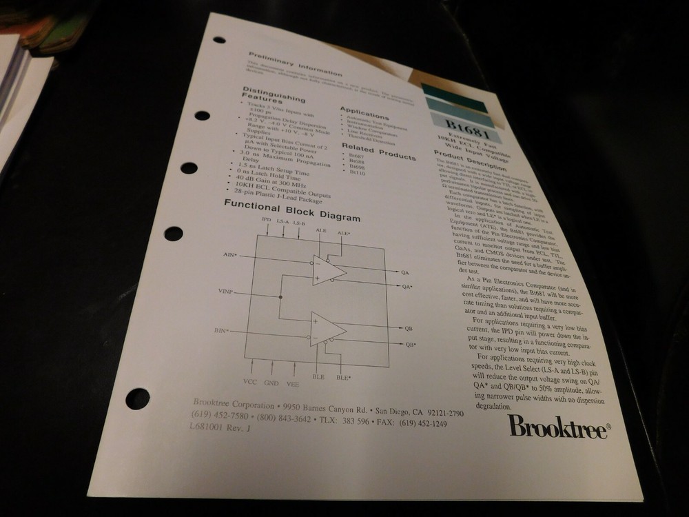 Electronics Specification Guide Brooktree BT681 Wide Input Voltage