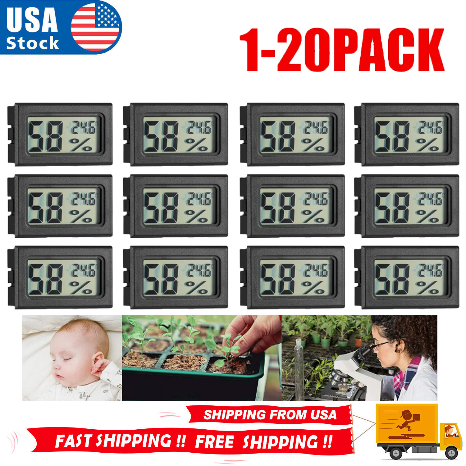 5-20PCS Humidity Meter Mini Digital Indoor Thermometer Hygrometer Temperature US