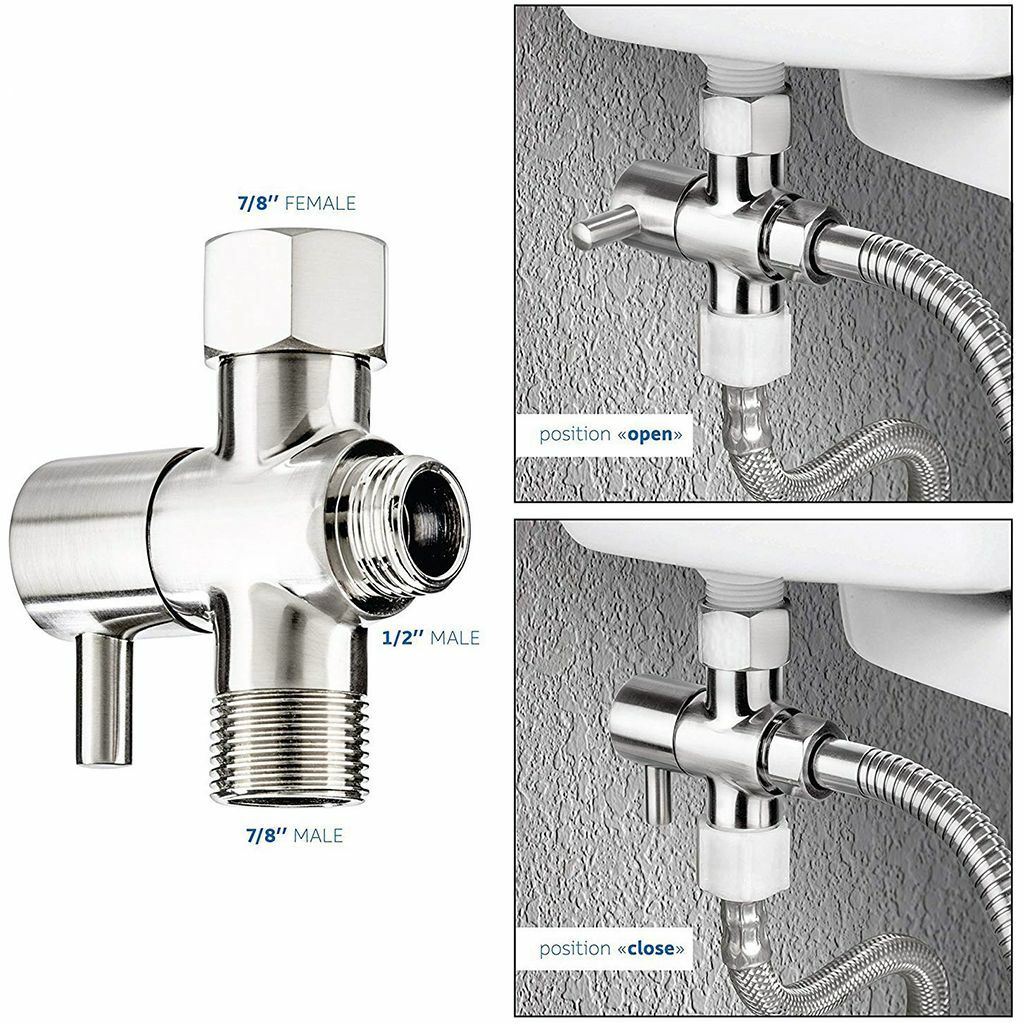 7/8" + 1/2" T-adapter Valve 3-Way Brass For Toilet Bidet Shower Head Diverter US