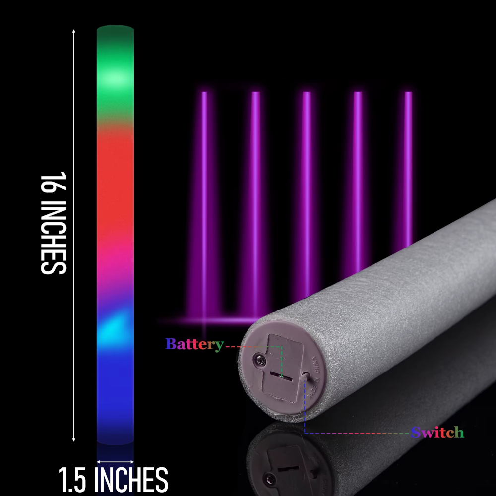 12-396 LED Light Up Foam Sticks Wand Rally Batons DJ Flashing Glow Stick Party