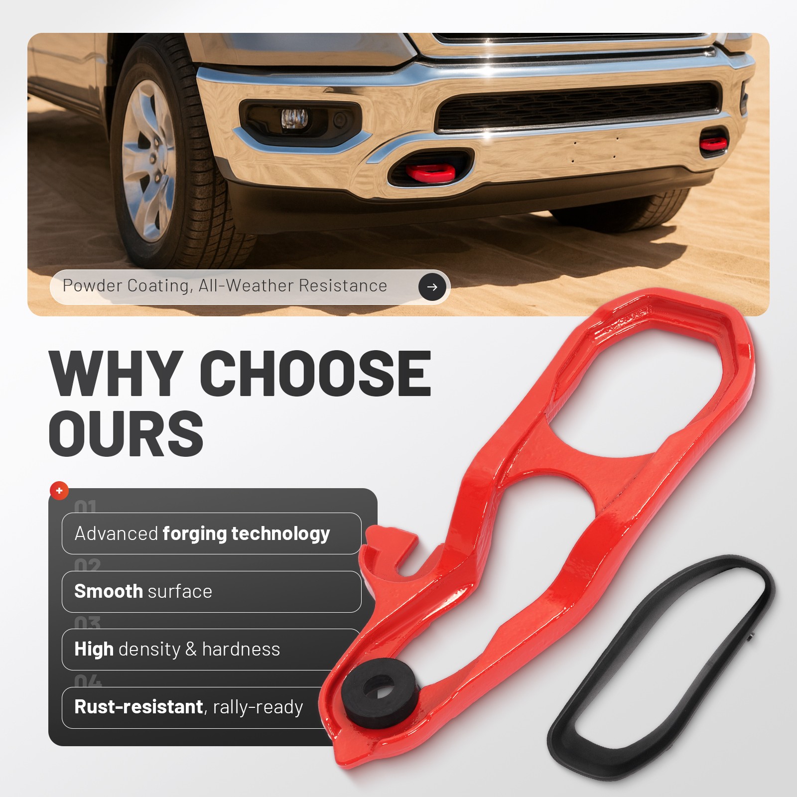 Pair Front Heavy Duty Tow Hook For Ram 1500 DT 2019-2024 #68265144AA 68272945AA