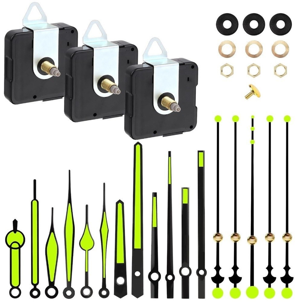 3Pcs 18mm Quiet Clock Movement Kit with 6 Sets Luminous Clock Hands Replacement
