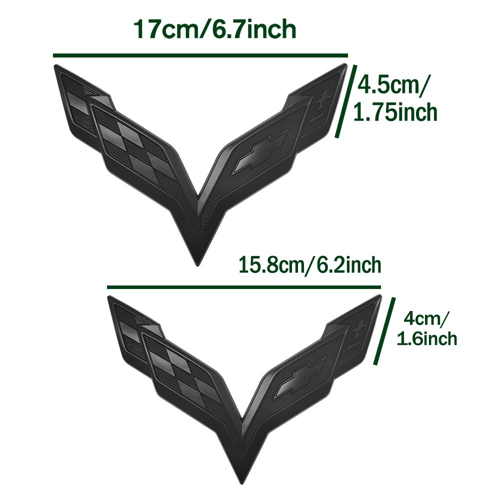 For 2014-2019 Corvette C7 Whole Black Front & Rear Set Cross Flags Emblem