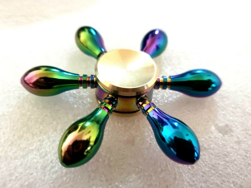Rainbow Bowling Pins Solid Brass Fidget Spinner Toy Good Quality ADHD Focus EDC