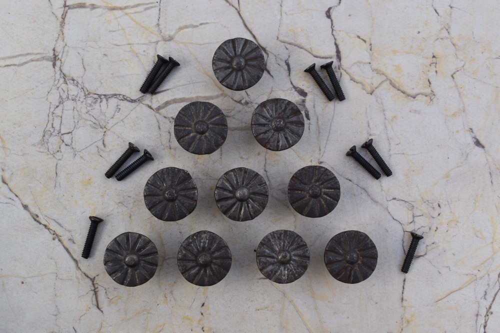 Vintage cast Iron door knobs cabinet round drawer handles pull rustic 10 pcs