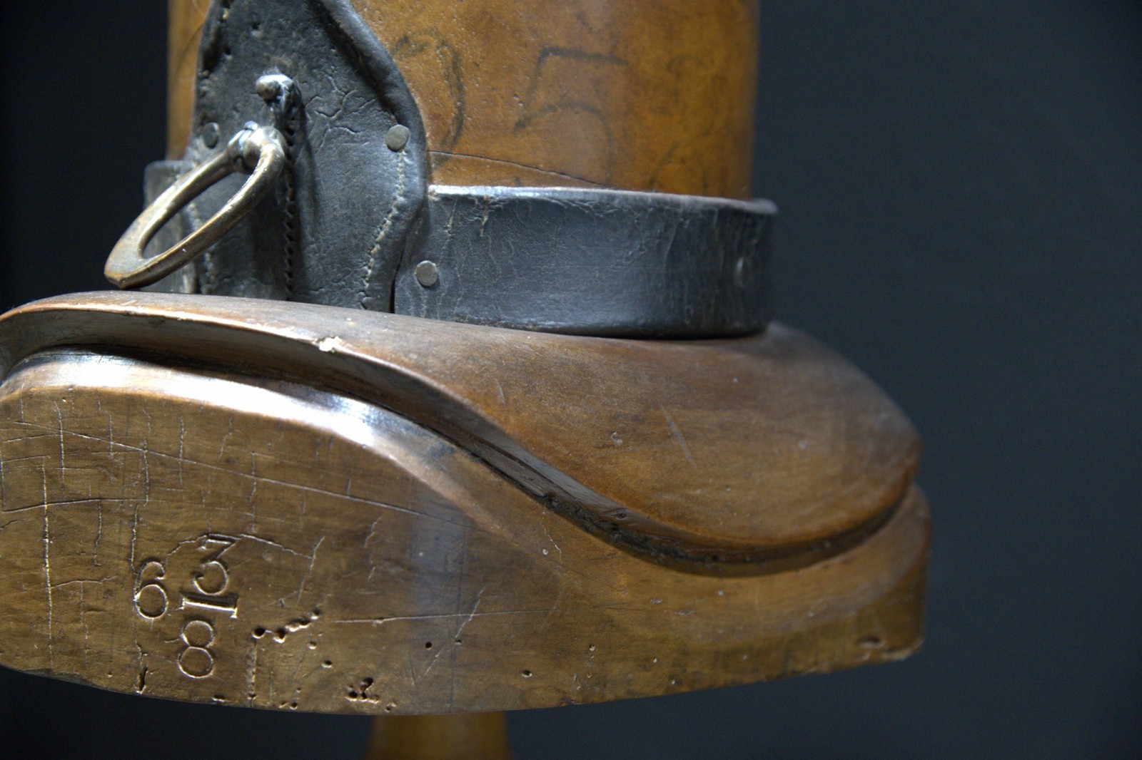 Rare Antique Wooden Hat Block Mold - Size 6 3/8 - Heavy Millinery Tool with Leat