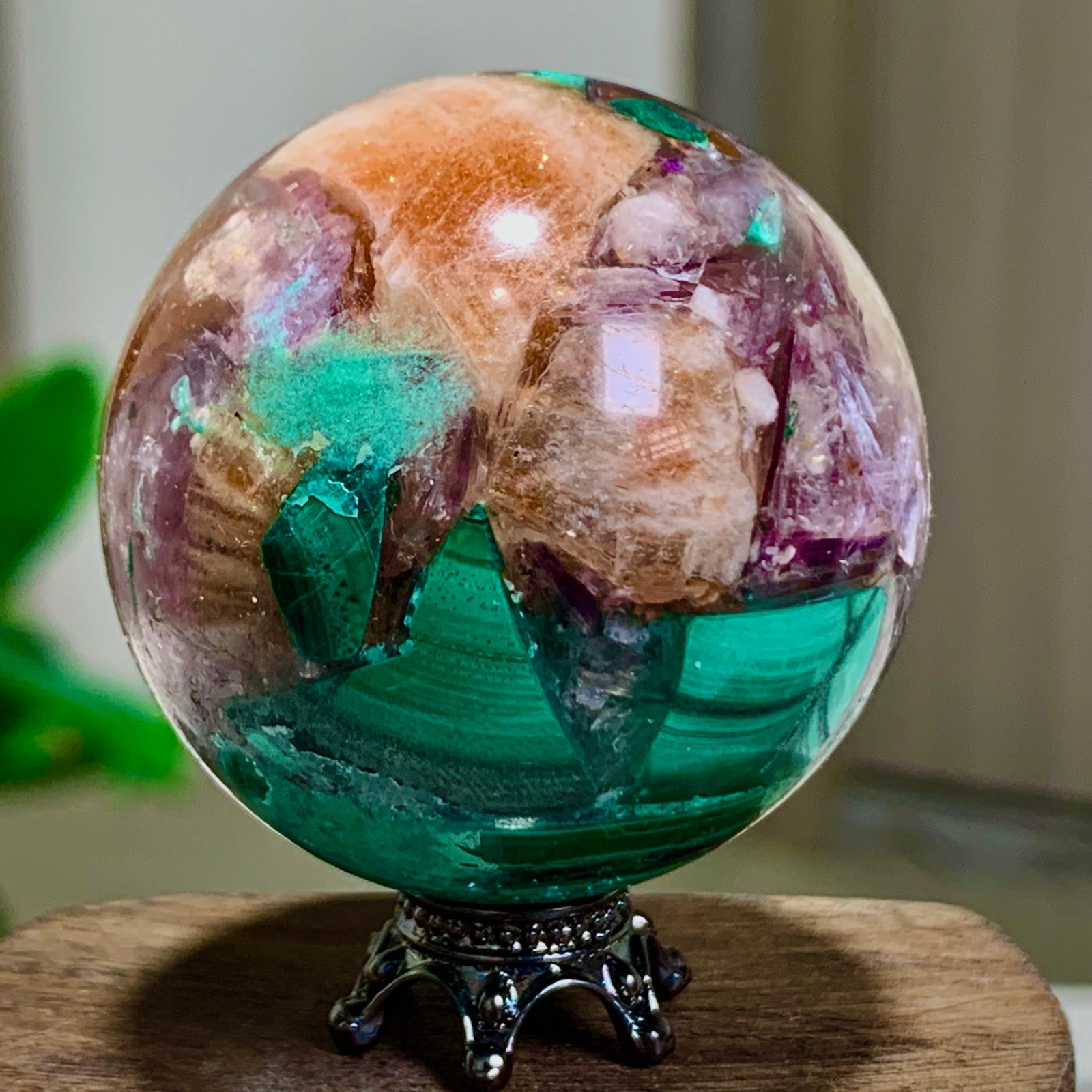 79G Newly discovered rare malachite purple mica symbiotic sphere restoration