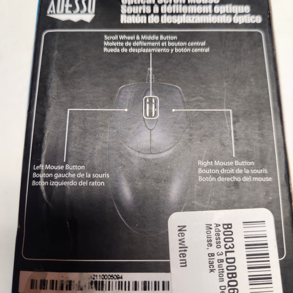 Adesso 3 button desktop ps/2 optical scroll mouse HC-3003PS NEW