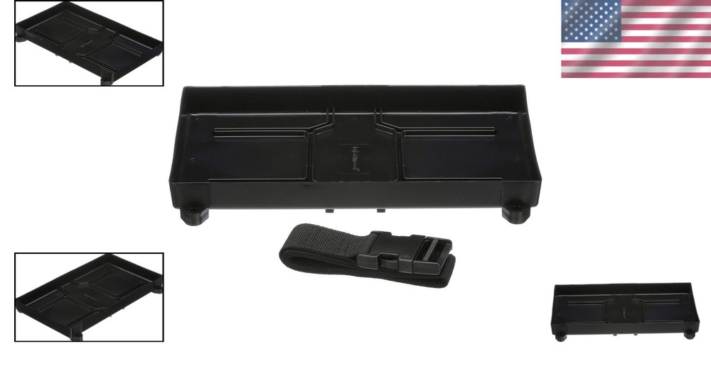 Reliable Black Battery Tray with Quick-Disconnect Strap - Space-Efficient Design