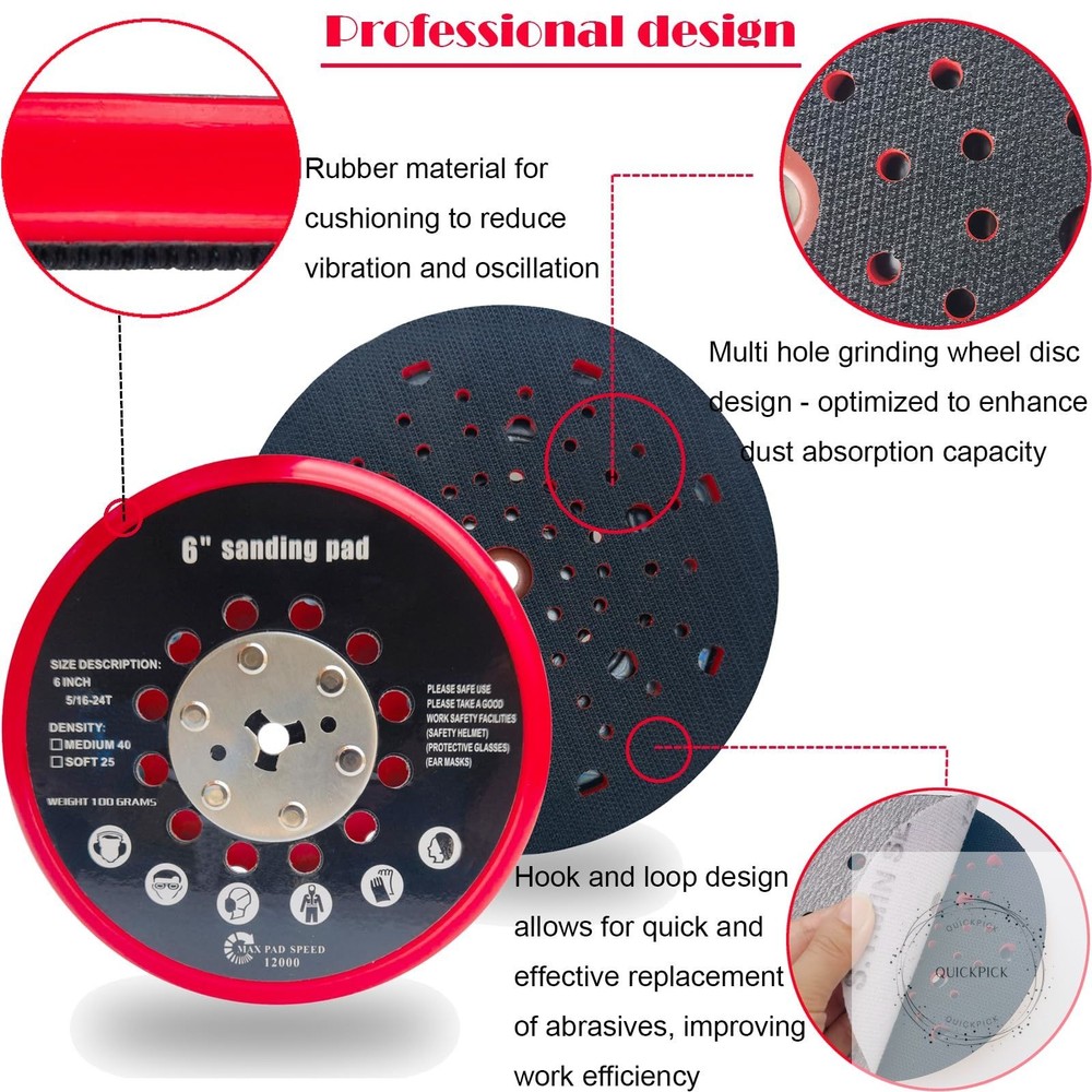 6 Inch Replacement Sander Pad for Bosch GET75-6N Sander - 6" Hook and Loop Sand