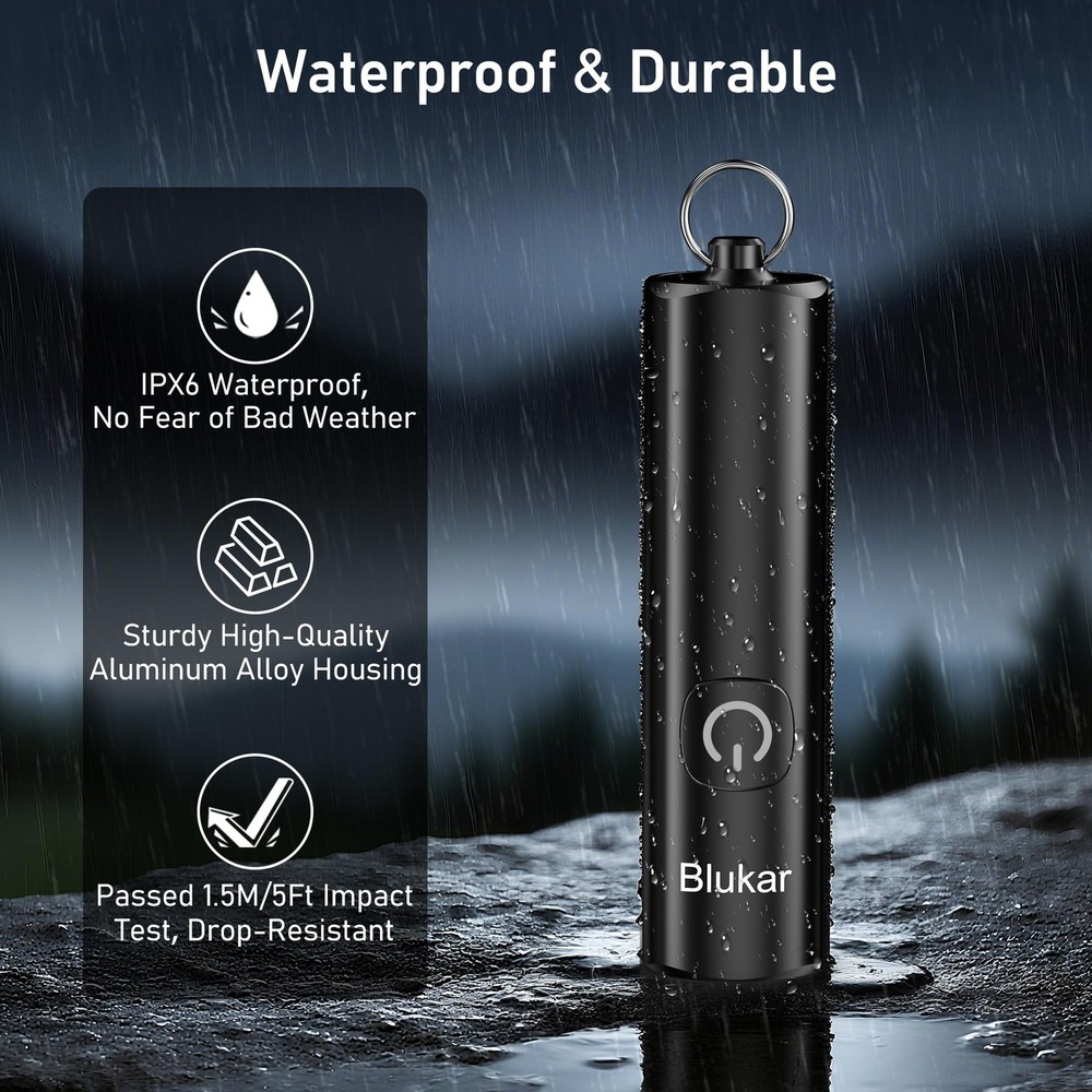 2-Pack Rechargeable EDC Flashlight 360LM Mini Keychain 3-Mode Waterproof Compact