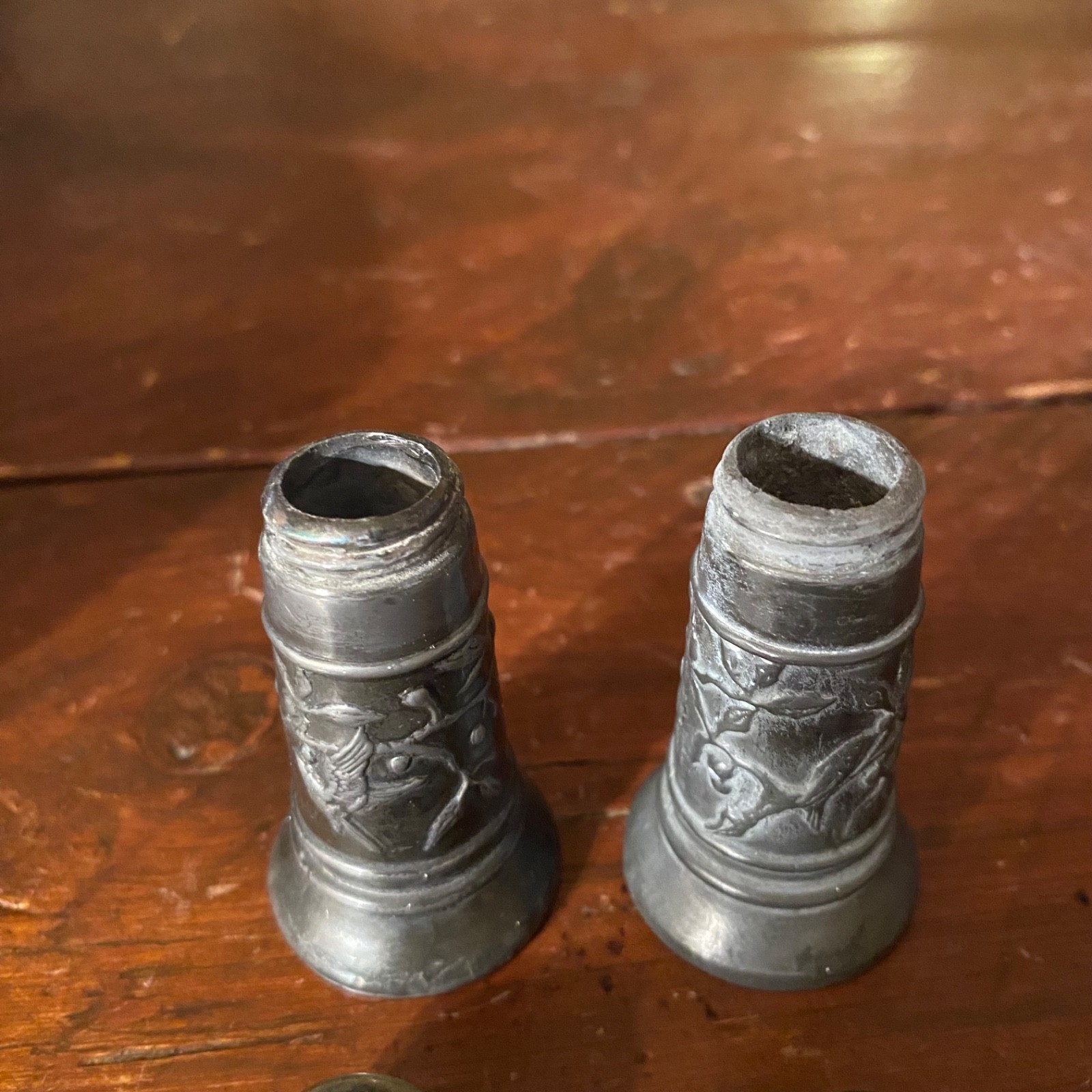 Antique Pair of National Silver Co Silverplate Bird Themed Salt & Papper Shakers