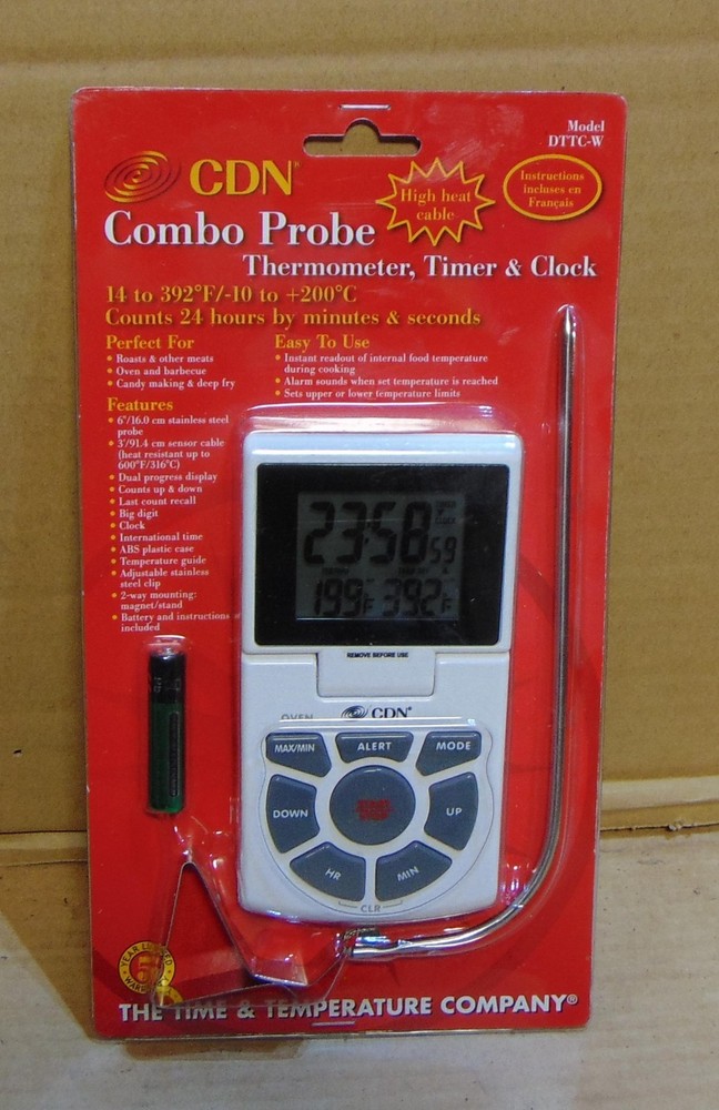 CDN Combo Probe Thermometer Timer and Clock White DTTC-W NEW