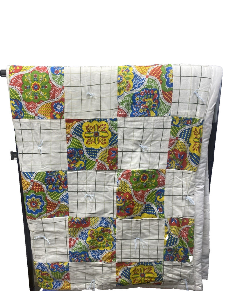 Handmade Patchwork Quilt Colorful White Multi Color