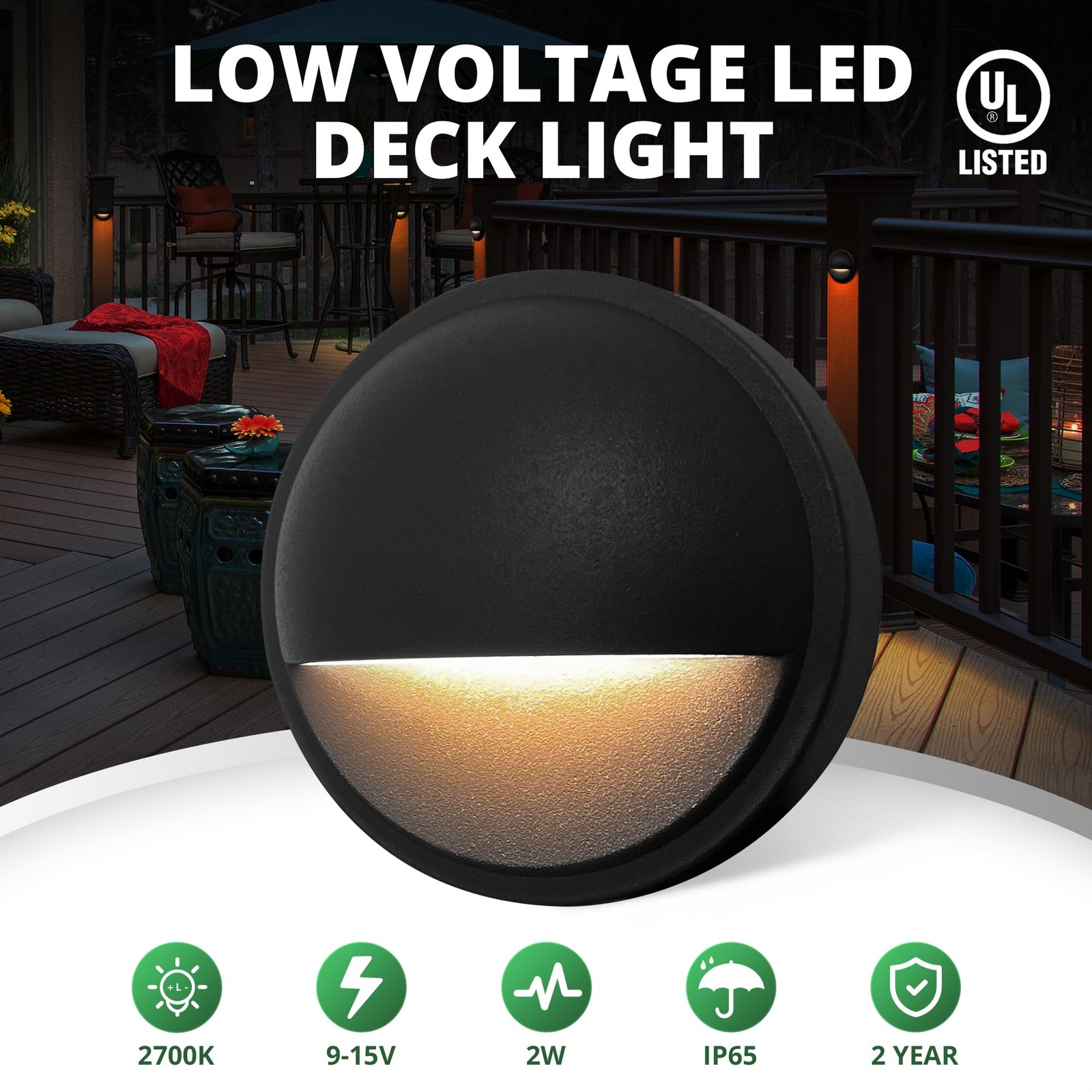 GKOLED 12 Pack Low Voltage LED Deck 12 Pack, Standard Size (Surface Mounted)