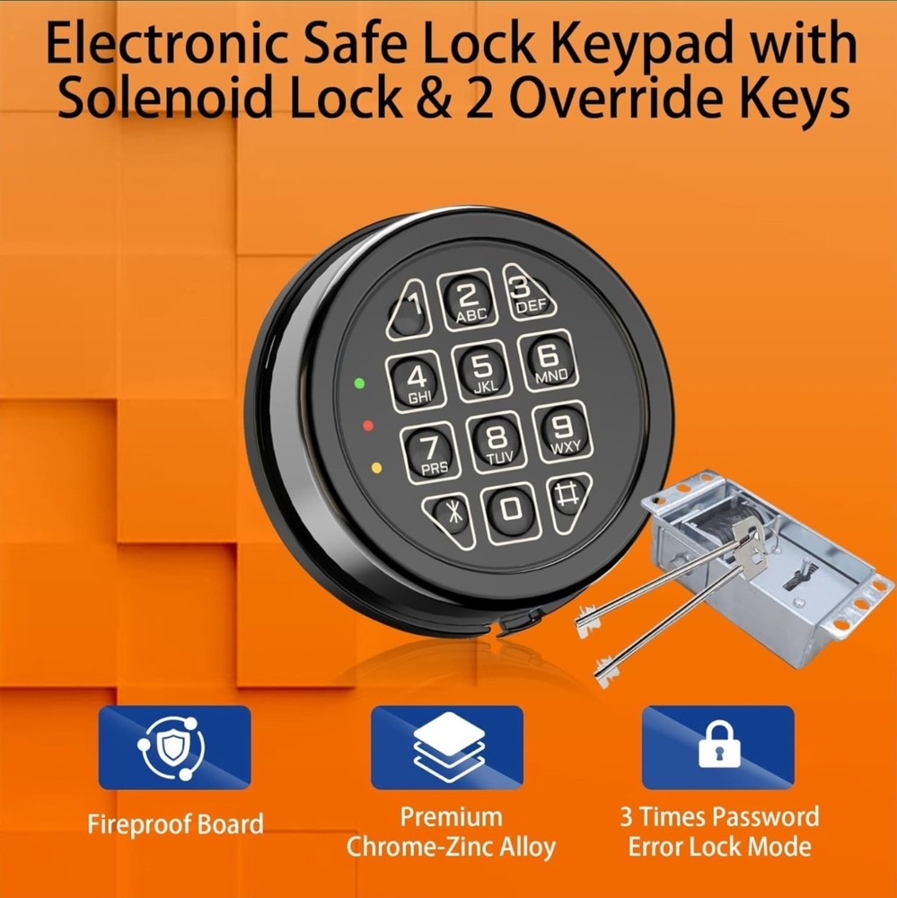 Safe Lock Replacement Chrome Keypad Safe Electronic Lock Solenoid 2 Key NEW